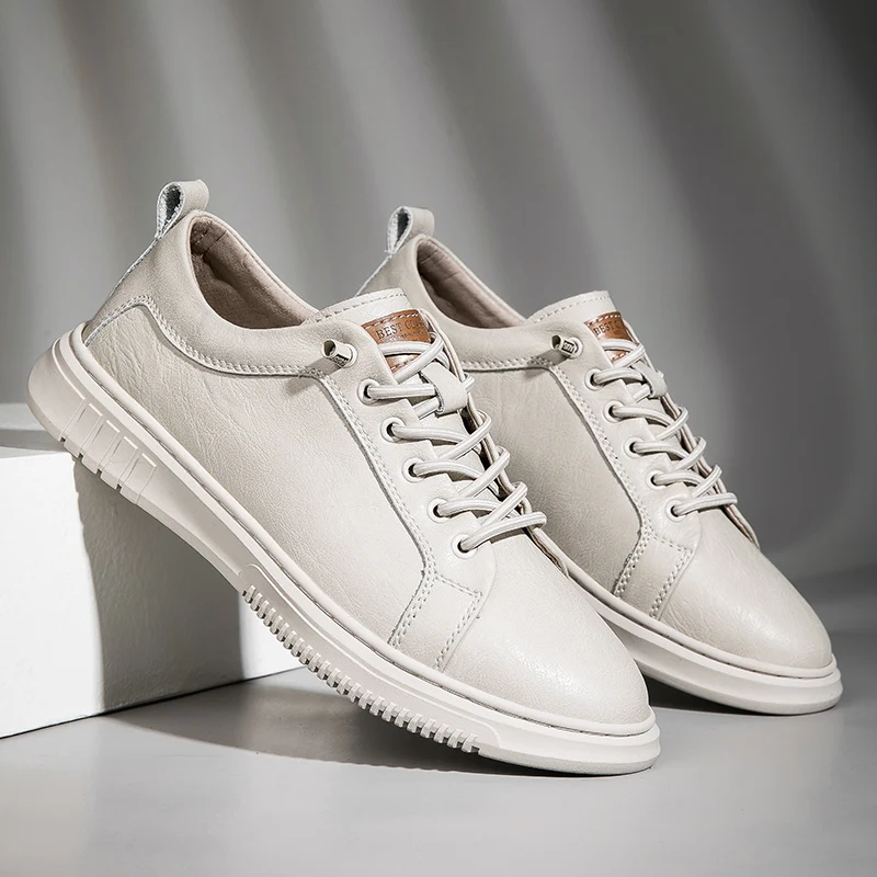 

Men Casual Summer Shoes Lightweight Flats Fashion Genuine Leather Sneakers Walking Shoes for Male Skateboard Vulcanized Shoes