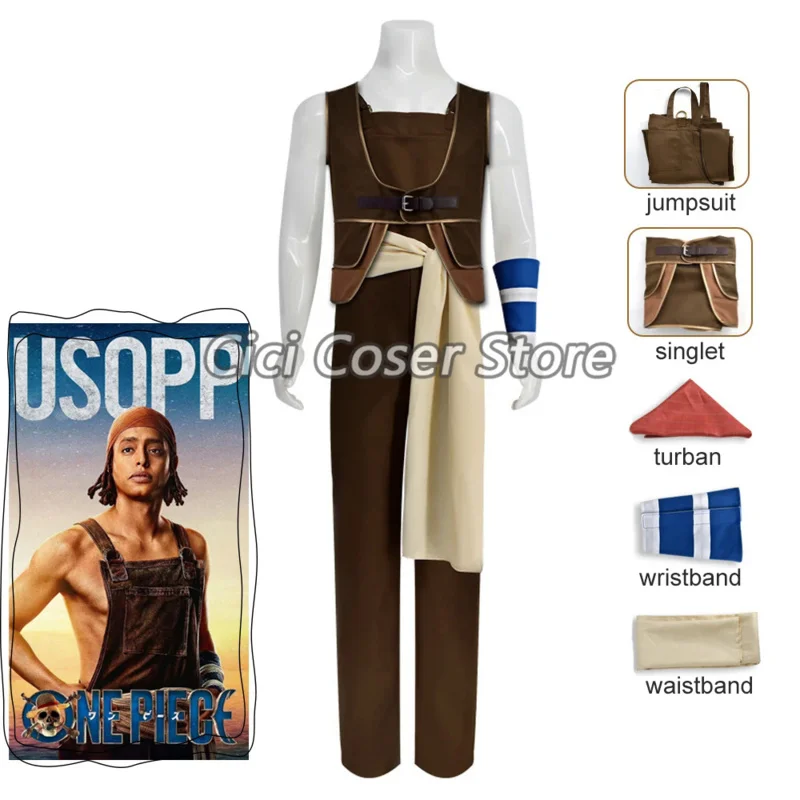 

Слитный костюм для косплея Usopp из фильма жилет с тюрбаном головной убор Аниме Костюм Для Хэллоуина