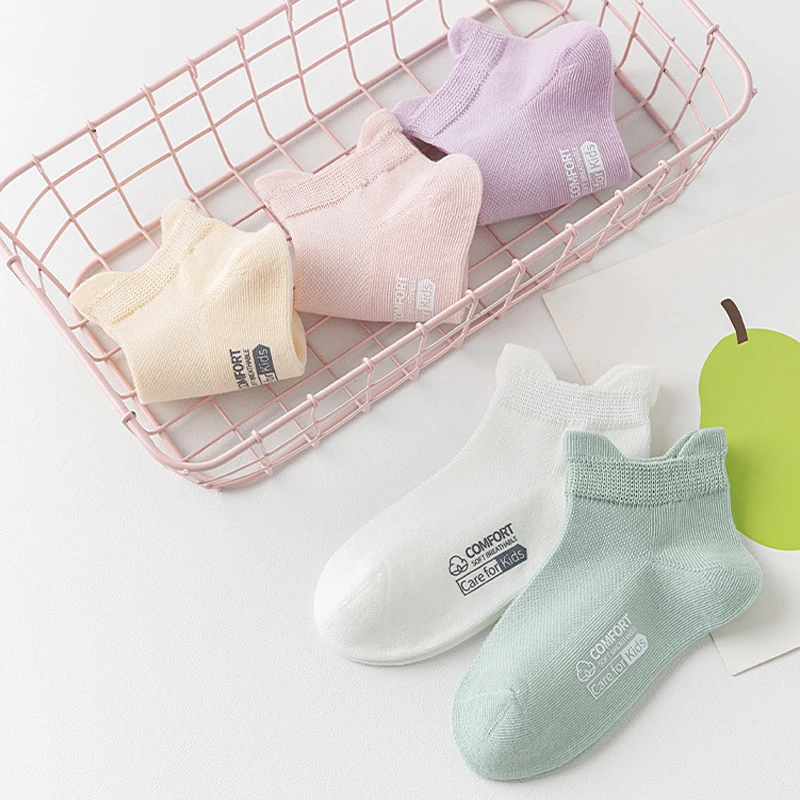 5 Pairs Sport Children'S Socks Summer Mesh Girl Socks Solid Color Kids Boys Cotton Sport For Children