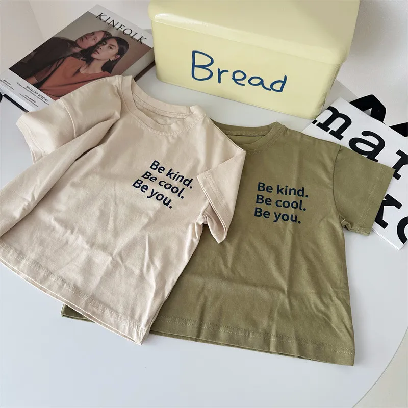 

deer jonmi 2023 Summer New Korean Style Baby Boys Letter Printed T-shirts Short Sleeve Tees Children Cotton Casual Tops
