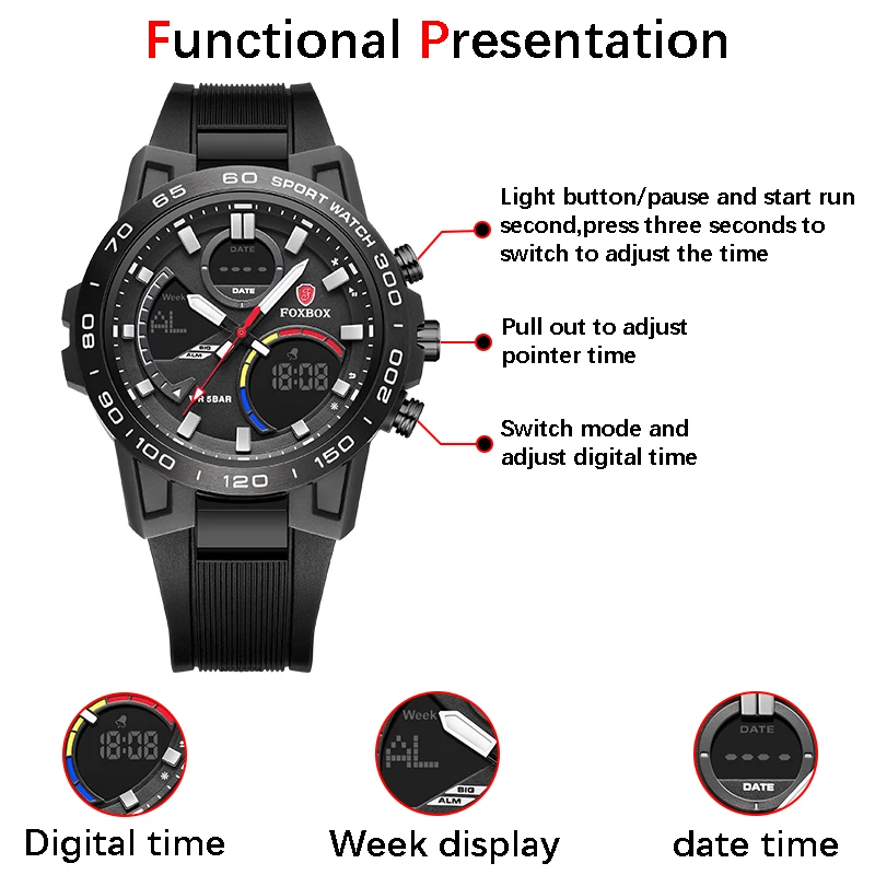LIGE 2024 New Men Watches Sports LED Light Alarm Clock Dual Time Display 5Bar Waterproof Week Auto Date Man Wristwatches Quartz