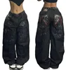 2024 New American Trend Retro Hip-hop Embroidery Pattern Baggy Jeans For Men And Women Y2K Harajuku Gothic Wide Pants Streetwear 3