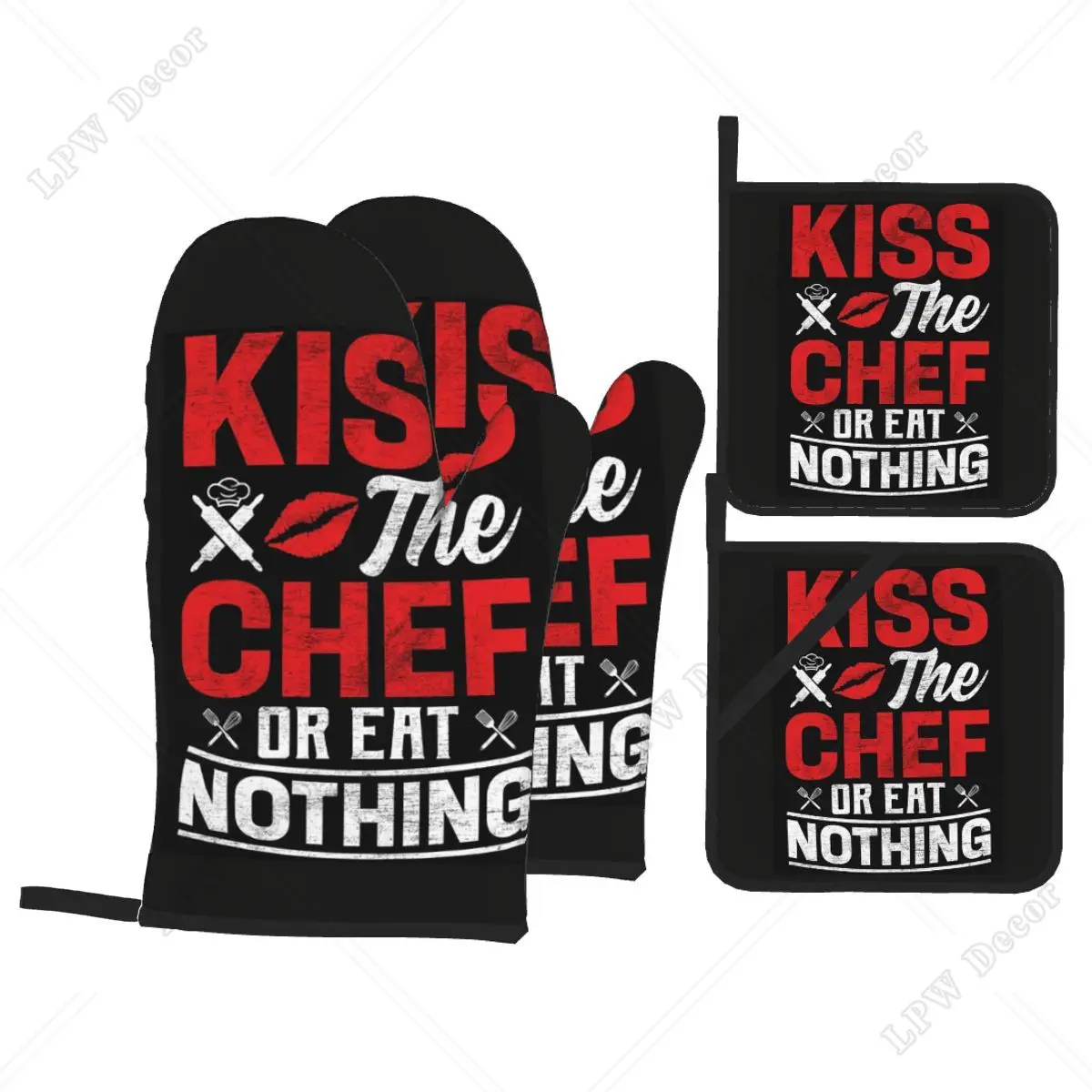 

Кухонные прихватки и варежки Kiss The Chef, высокая термостойкость, 4 дюйма, перчатки для приготовления выпечки, для кухни, барбекю
