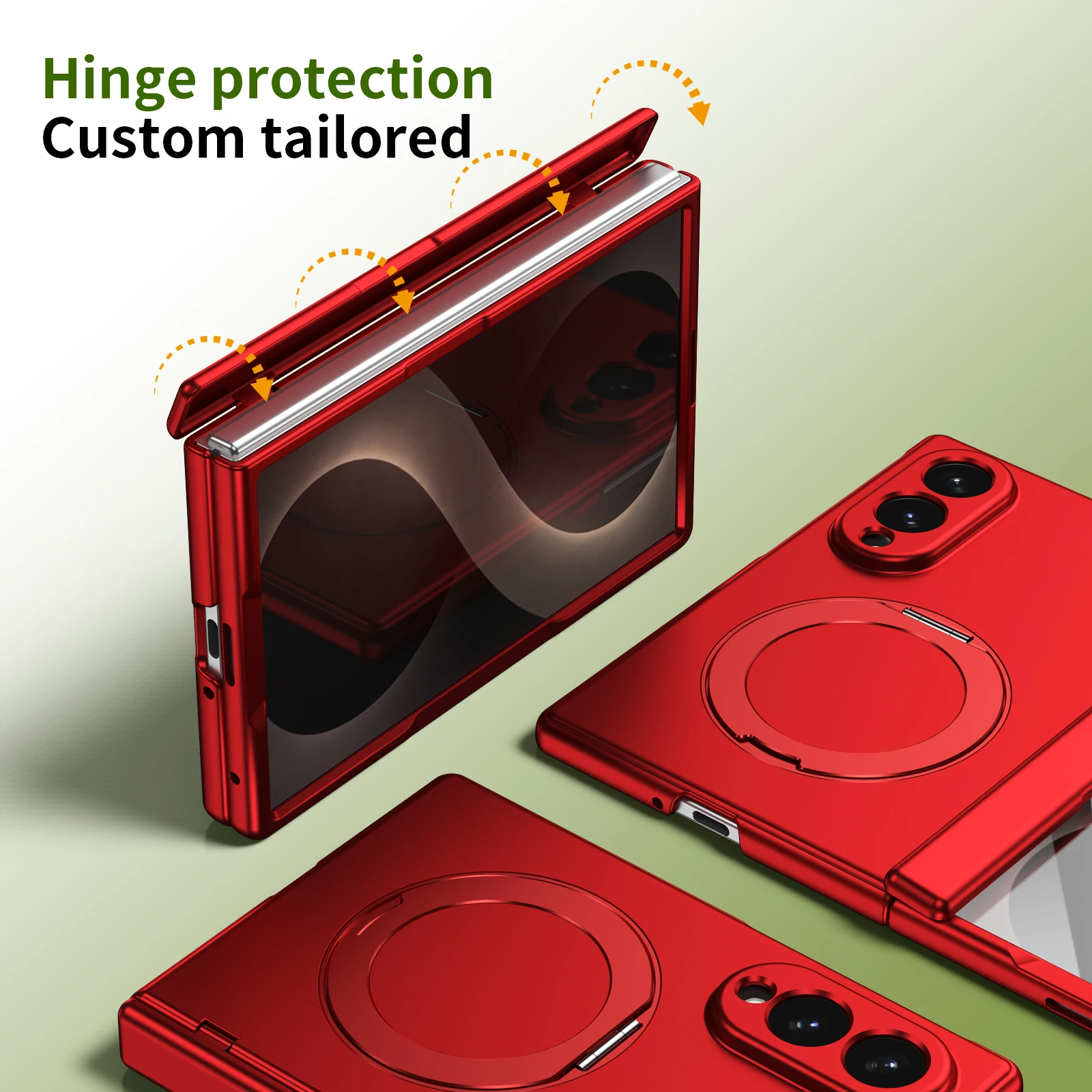 Premium Protective Case with Front Screen Protector, Hinge Guard, Magnetic Ring & Metal Kickstand