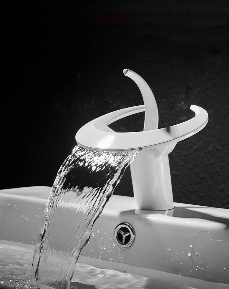 Description Picture 5 of itemWhite Bathroom Basin Faucet Brushed Gold Bathroom Faucet Brass Creative Grey Sink Mixer Tap Hot And Cold Waterfall Basin Faucet