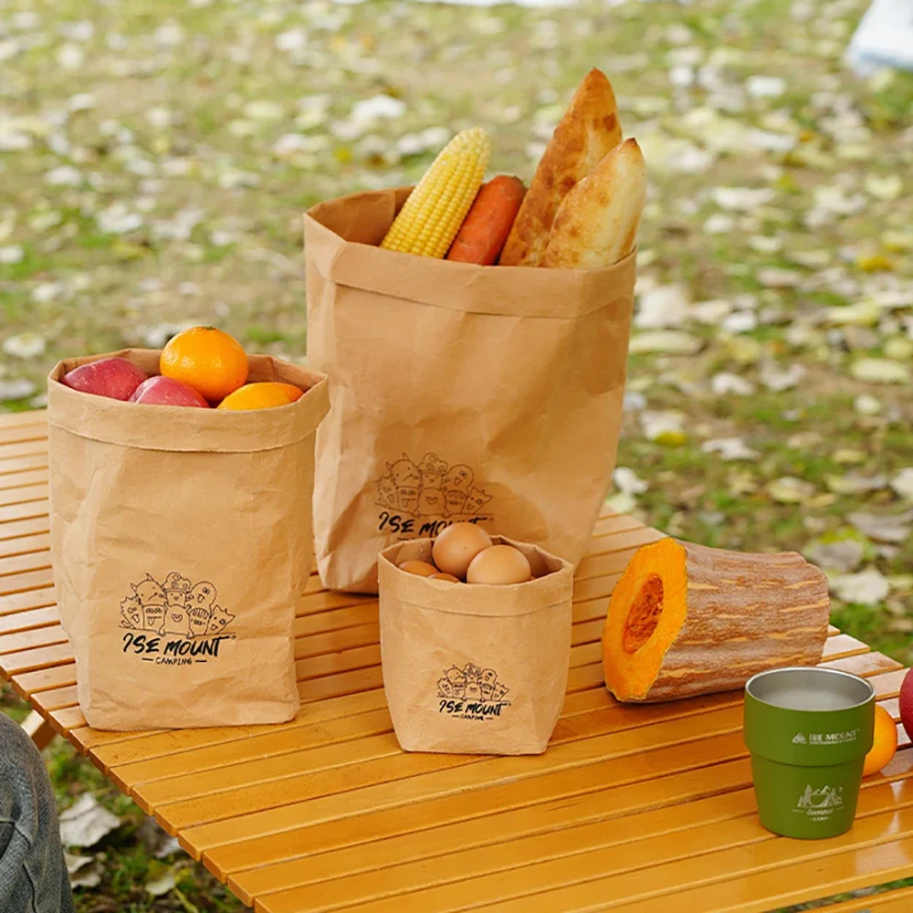 Outdoor Washable Kraft Paper Storage Bag Waterproof And Moisture-Proof Large Capacity Thickened Paper Bag Camping Packaging