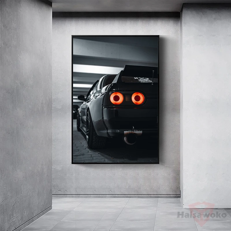 WITIN JDM Poster De Voiture Skyline GTR R34 & Anime Girl Sur Toile Décorative Pour Chambre à Coucher 60 X 90 Cm