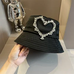 rhinestone Design Bucket Hat women love 514862 Fashion black Color Leisure Fisherman's Hat Summer Outdoor Sunshade Beach Hat