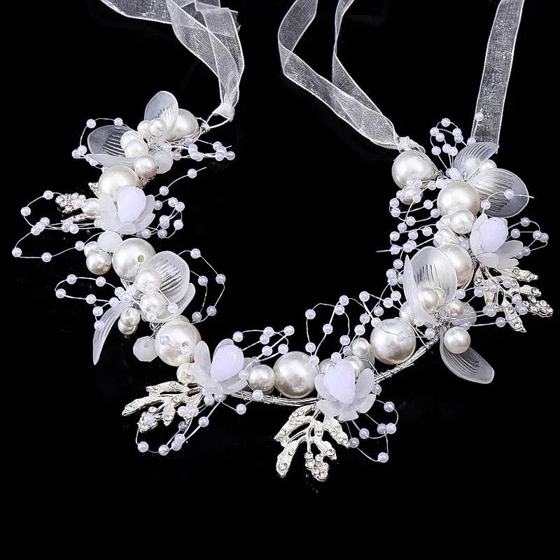 Crystal Pearl Rhinestone Headband Tiara For Women Bride Silver Color Bridal Wedding Hair Accessories Jewelry Vine Band Hairband