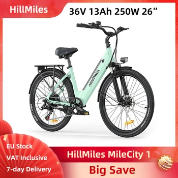 HillMiles MileCity 1 Bici Elettrica 250W 36V 13Ah 26 Pollici Pneumatico Leggero Pendolarismo in Città Step-Thru E-bike Freni a Disco Meccanici