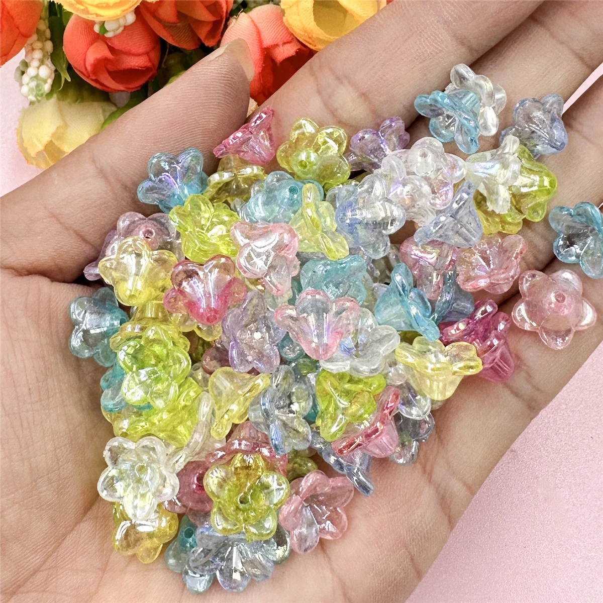 

About 100pcs 12mm Mixed Color Acrylic Morning Glory Flower Beads Caps For Jewelry Making DIY Necklace Bracelet Pendant Material