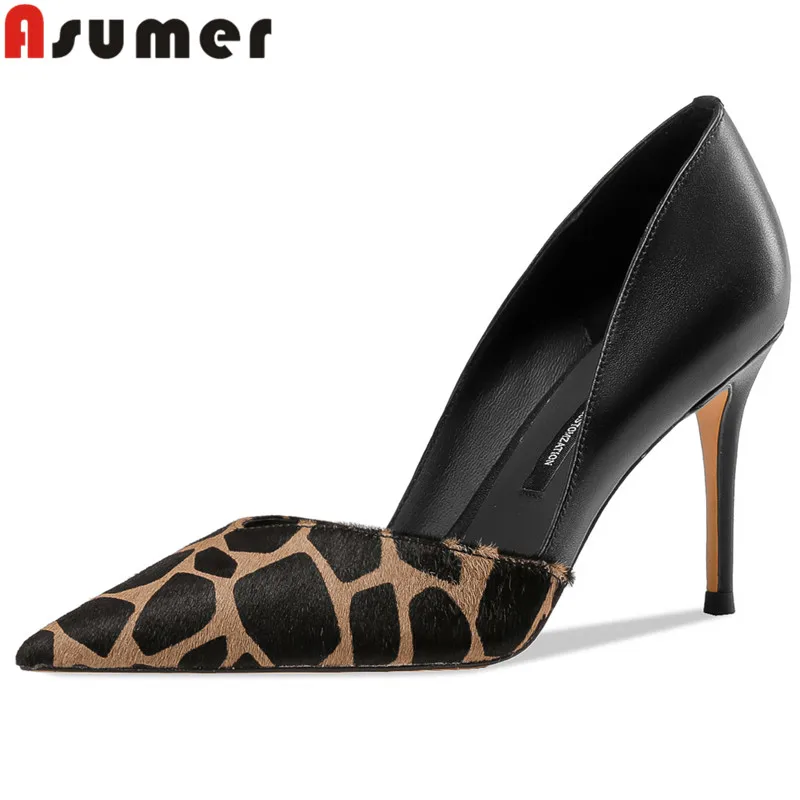 

Женские туфли с острым носком ASUMER, туфли-лодочки из конского волоса, без застежки, на тонком высоком каблуке, разные цвета, для вечеринки, 2024