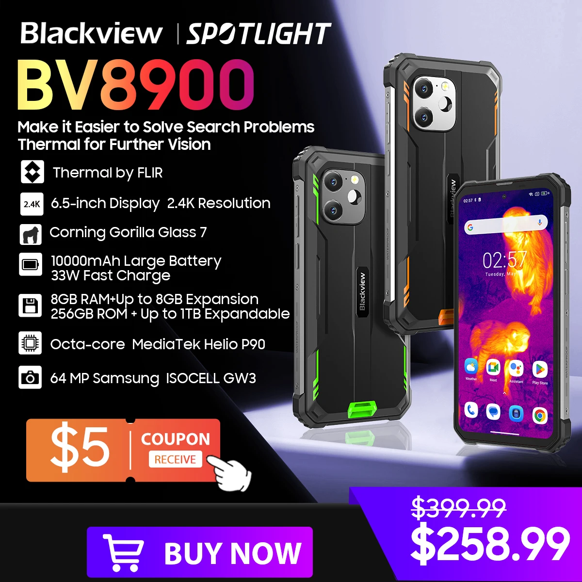 BlackviewSmartphone BV8900, teléfono móvil resistente con Android 13