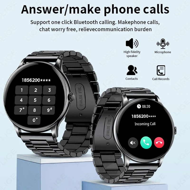 LIGE Smart Watch Men Women Heart Rate Health Monitor Bluetooth Call IP68 Waterproof Sports Fitness Watch Alarm Clock Smartwatch