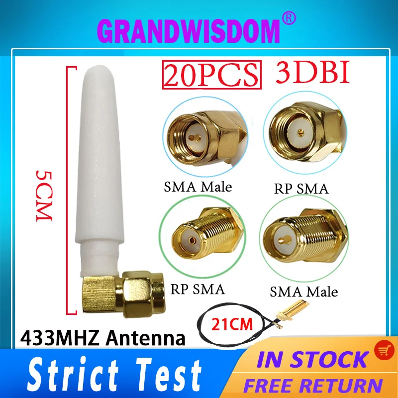 Grandwisdom 20pcs 433mhz Antenna 3dbi Sma Male Lora Antene Iot Module