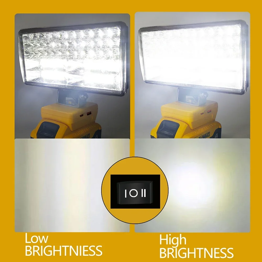 LED Flashlight LED Work Light Work Light 8 Inch Car LED Working Light Flashlight Electric Torch Spotlights for Dewalt DCB206 18V 20V Li-ion Battery Type C USB Power Bank