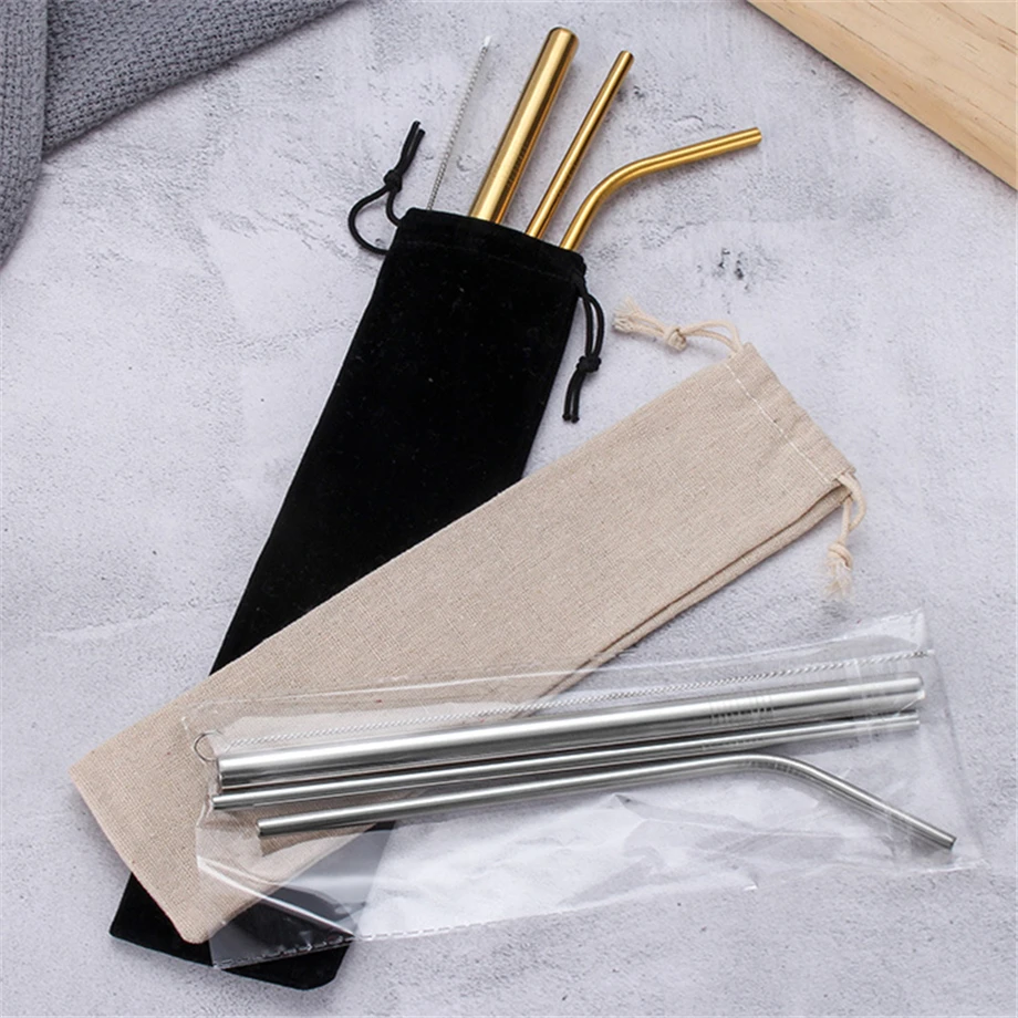 200pcs/Lot 304 Stainless Steel Straw Drinking Straws Straight Bending Bubble Tea Juice Pipe