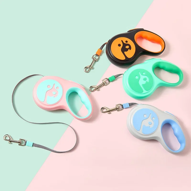 New Ins type pet tow rope with macaron ribbon automatic retractable portable anti slip handle pet tow rope