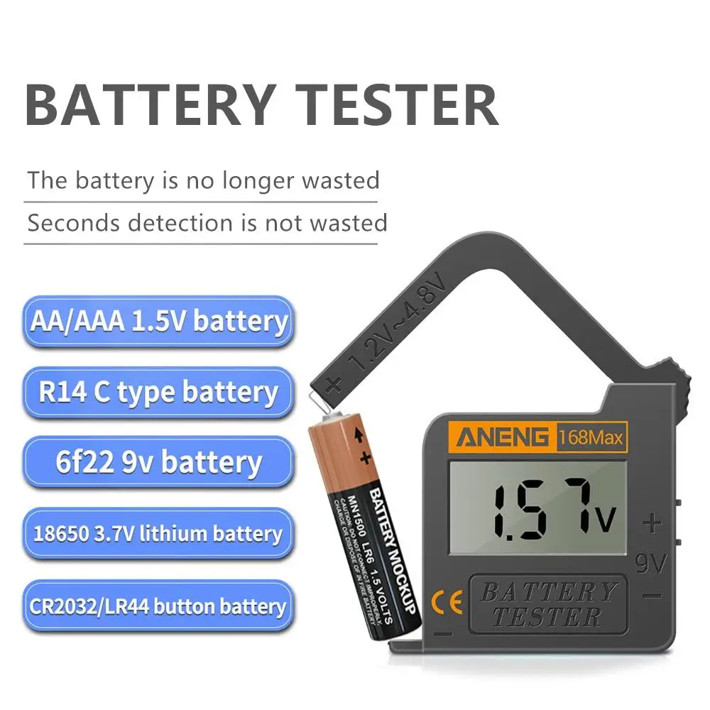 Battery Tester Checkered Load Button Cell Testers 168max Universal Testing Tool Digital Lithium Battery Analyzer Display Check