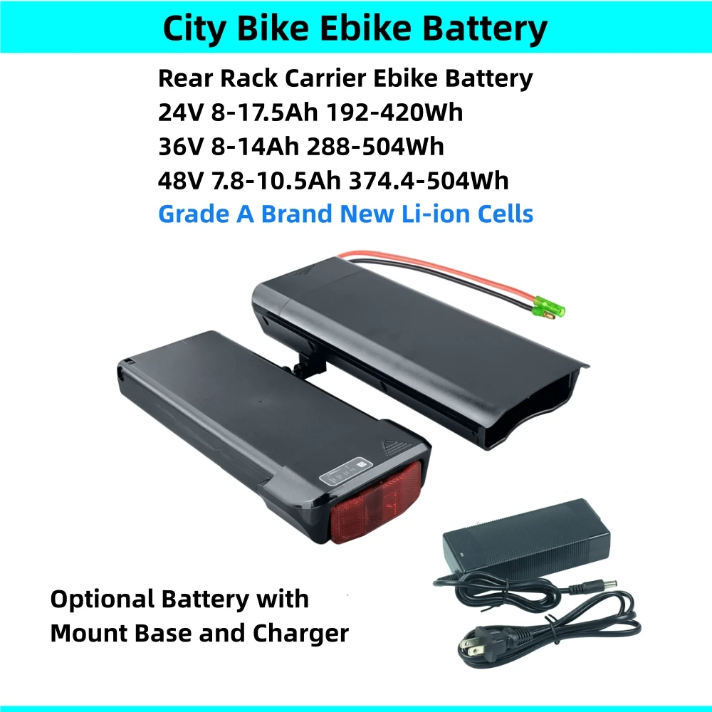 

City Bike Rear Rack Bike Ebike Battery 24V 36V 8.8Ah 10Ah 10.4Ah 12Ah 12.8Ah 14Ah 15Ah 17.5Ah for E-200 Ezego Folding E-bike