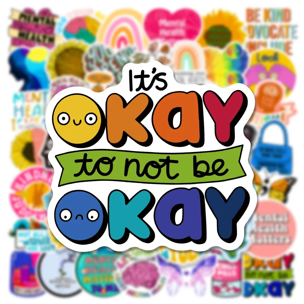 Mental Health Awareness Aesthetic Sticker Set - 50 Pcs for Laptop, Phone, Fridge & Room Decor