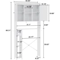 Over The Toilet Storage Cabinet with Metal Frame and 7 Storage Shelves, Bathroom Organizer with Adjustable Shelves, Paper Holder 2