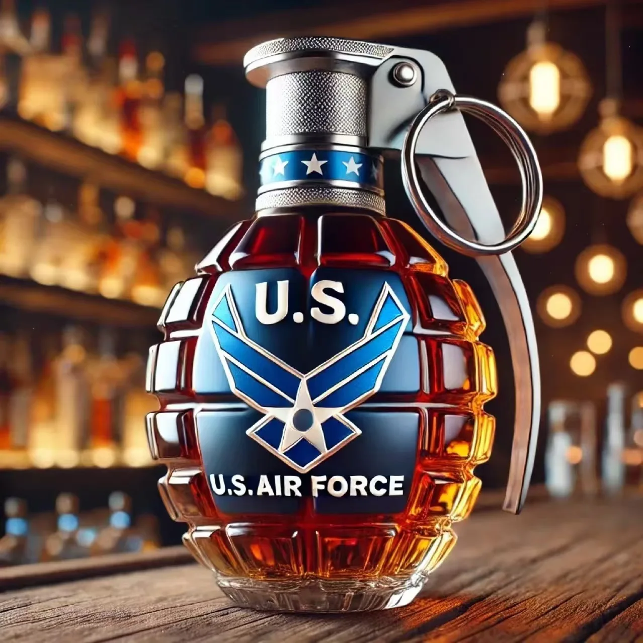 Grenade-Shaped Liquor Bottle - Military Style Glass Decanter with Metal Pin Stopper, Whiskey/Rum Storage