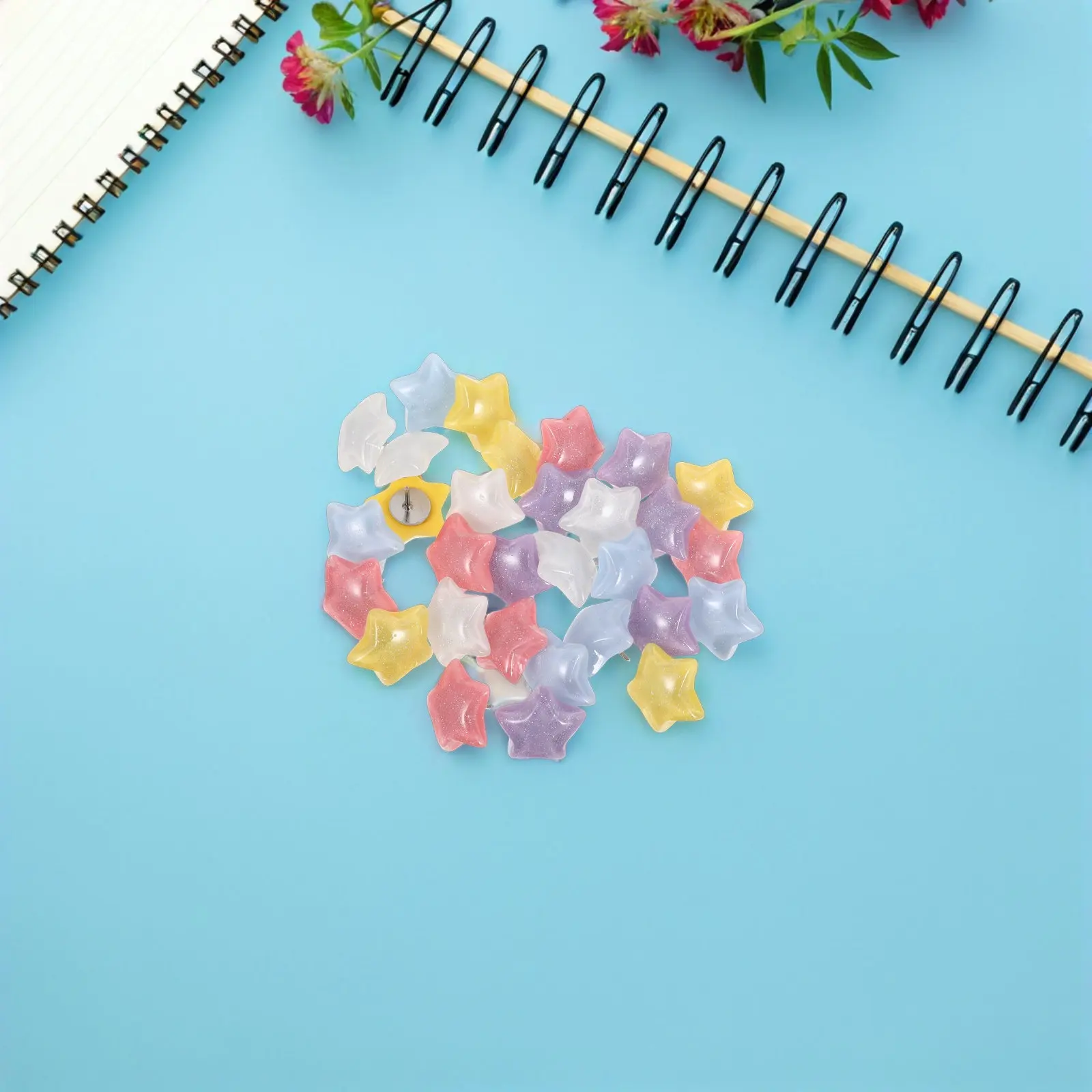 30Pcs 스타 압정 5개의 뾰족한 다채로운 장 푸시핀 게시판 코르크 보드 벽걸이 메모 사무실용