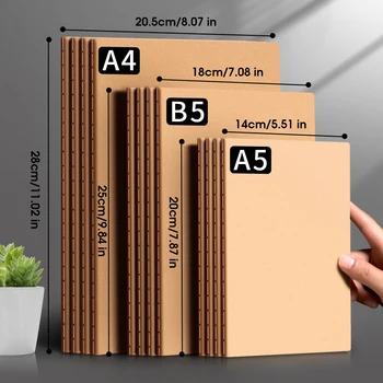 Set di 10 Quaderni A5 B5 A4, Quaderno Sottile per Appunti 36 Fogli/72 Pagine, Copertina in Carta Kraft e Nera, Forniture per Ufficio e Studio