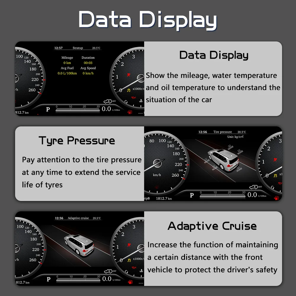 Panel de Instrumentos con Velocímetro Digital de 12.3'' para Toyota Alphard Vellfire Anh20 AGH20 AH20 AH30, Pantalla LCD para el Tablero 5