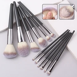 Essential 12 - Piece Pink Makeup Brush Set for Flawless Beauty Applications (GRAY)