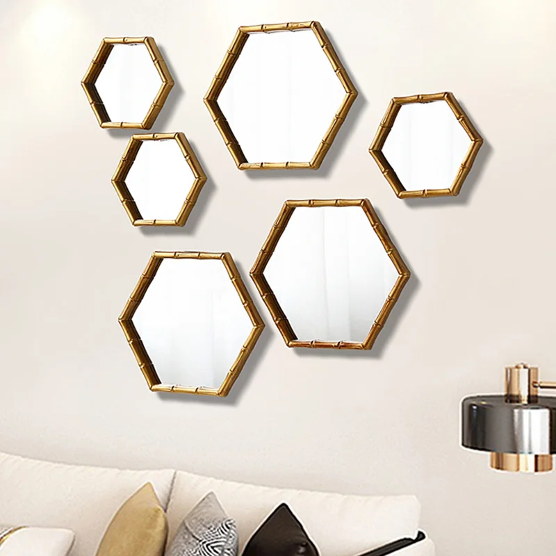 

Hexagon Shower Gold Vintage Vanity Makeup Mirror Round Dressing Table Standing Mirrors Cosmetic Espejo Pared Room Decoration