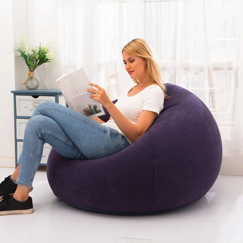 ABGR-Large Inflatable Sofa Chair Bean Bag Flocking PVC Garden Lounge Beanbag Outdoor Furniture Camping Backpacking Bags