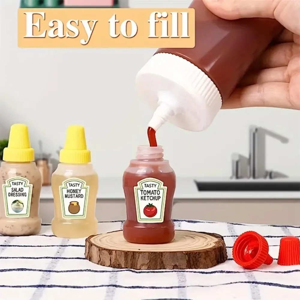 Condiment Squeeze Bottles 12pcs Mini Portable Set Easy To Fill and Use For Lunch Box & Picnic Dressing Dispensers