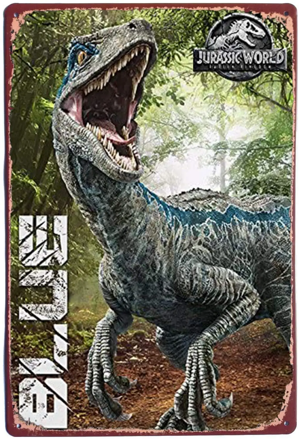 

WANLN Jurassic World Fallen Kingdom Blue Metal Tin Sign Home Garage Bar Supplies Lightweight and Interesting Outdoor Decoration