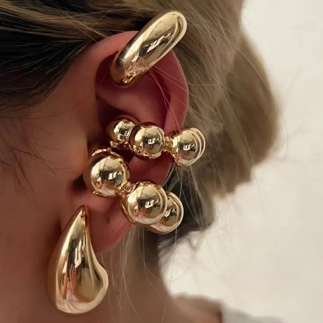 Clip Earrings 4Pc/set Vintage Geometric Women Glossy C Shape No Piercing Fake Cartilage Ear Cuff