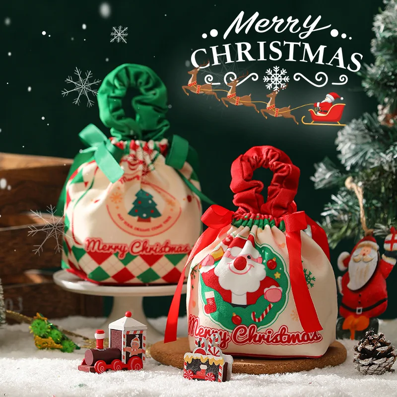 10/20/30 Pcs Christmas Candy Packaging Bag Pleated Velvet Gift Bag Pouch Xmas Wrapping Bags Christmas Party Decoration Favors 3