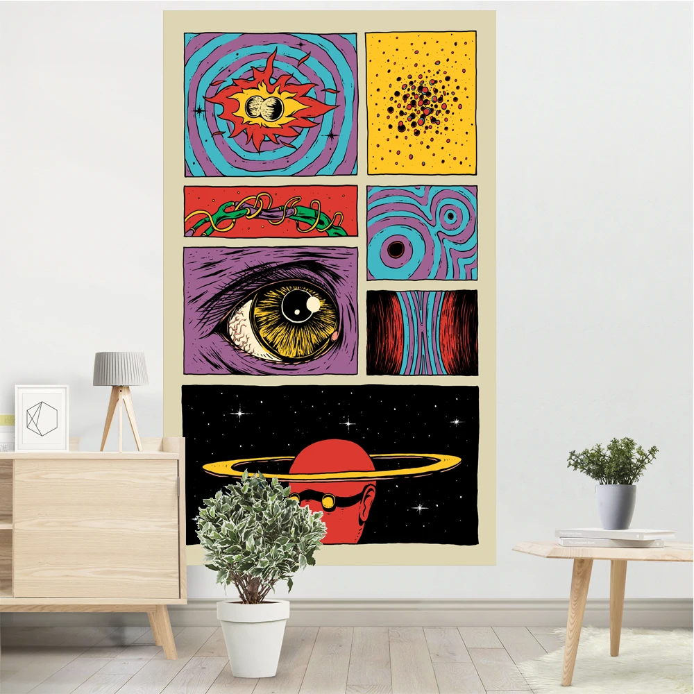 

Starry Sky Psychedelic Tapestry Wall Hanging Planet Space Cartoon Hippie Eye Room Bohemian Background Fabric Home Decor