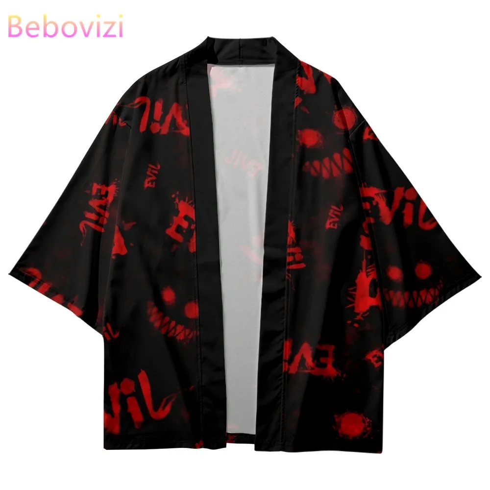 

Fashion Evil Print Japanese Cosplay Kimono Cardigan Men Shirts Yukata Haori Women Traditional Beach Tops Asian Clothing 2023