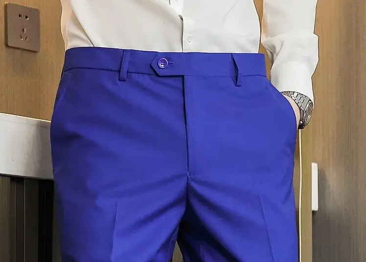 Men Pants Business Casual Office Wedding Formal Trousers Solid Color Slim Fit Suit Pants 29-40