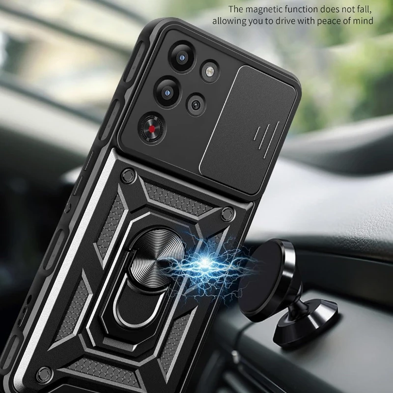 Durable Armor Phone Case with Lens Protection and Magnetic Stand Holder