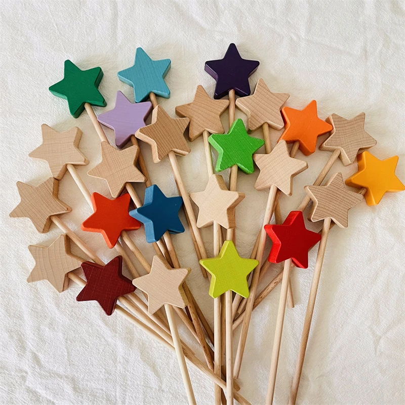 Wooden Star Wand Nordic Decor Wood Toys Natural Rainbow Wand Kids Pretend  Play Open Ended Toys Fairy Stick Magic Wand 22.5 X 5cm