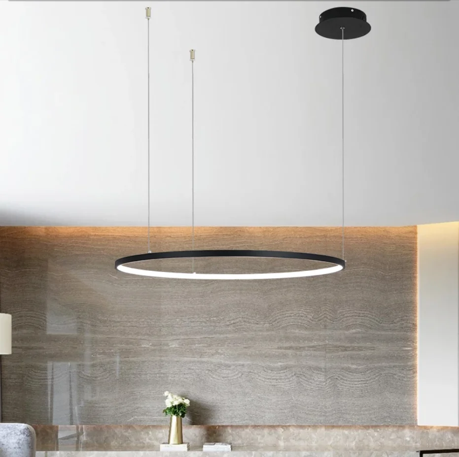 Simple chandelier LED restaurant lamp modern creative round Nordic designer bedroom living room White / Black / Brown  lamp