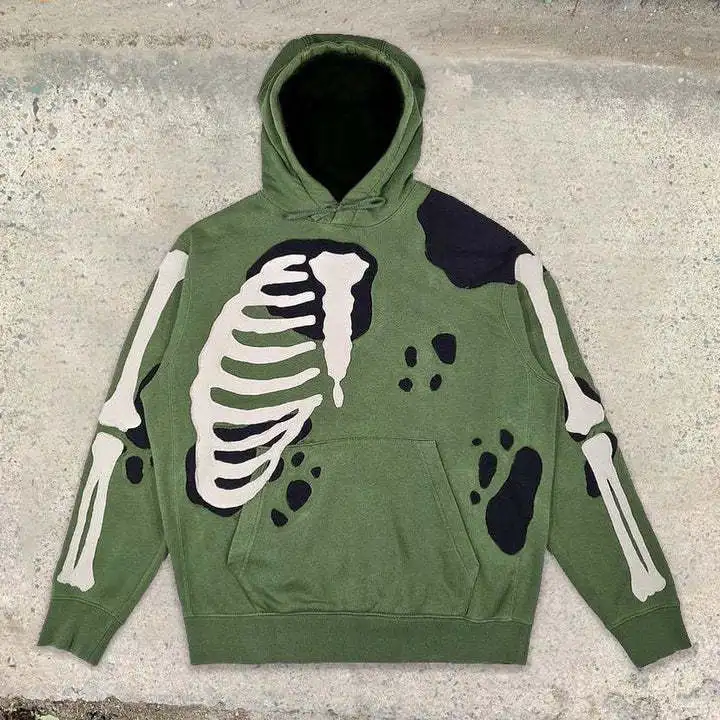 

Autumn and Winter Vintage High Street European and American Style Coat Men's Y2K Sweater Half Edge Skull Print Pullover Hoodie