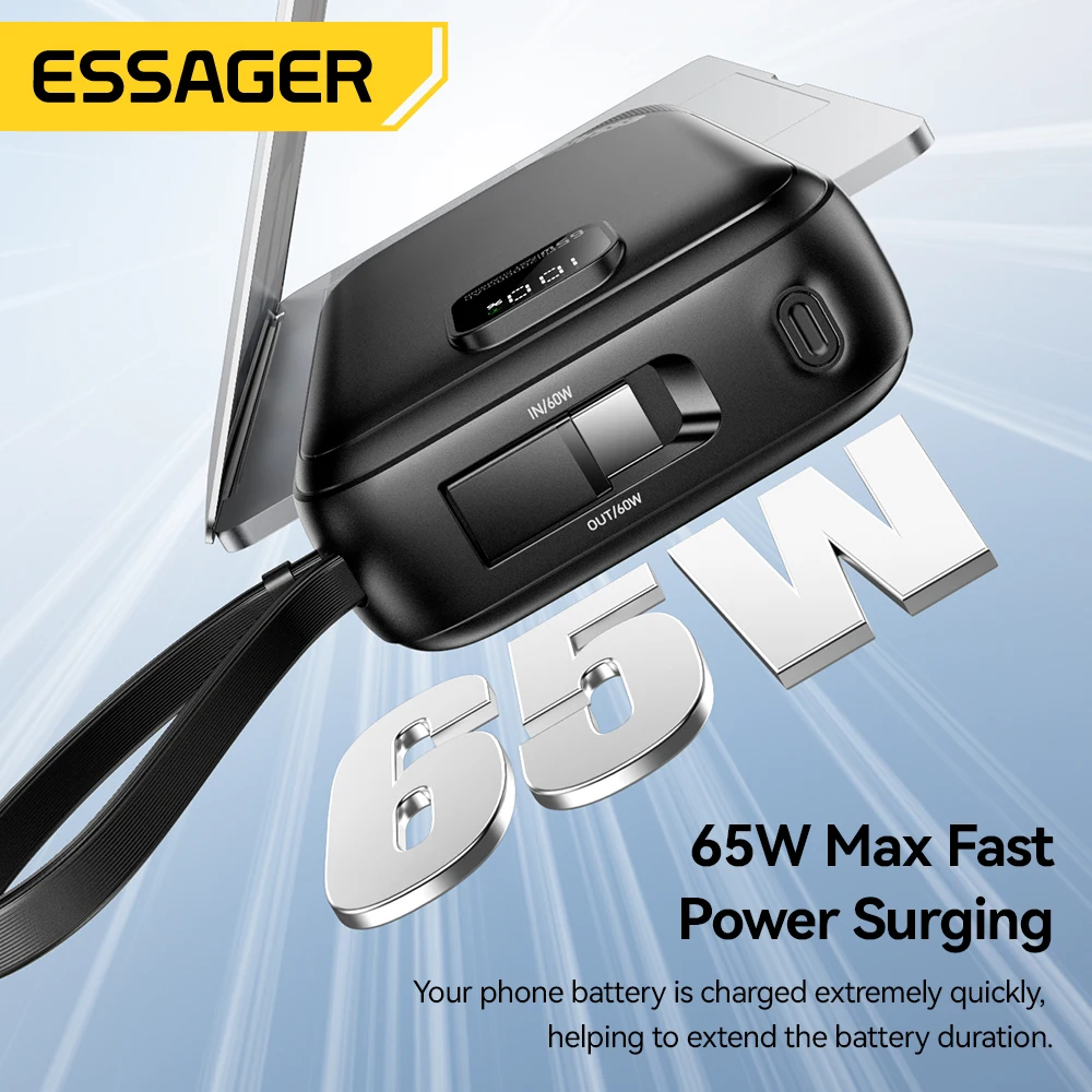 Essager 65W 20000mAh Power Bank PD Fast Charge Type C Quick Charge Portable Powerbank External Battery for iPhone MacBook Laptop