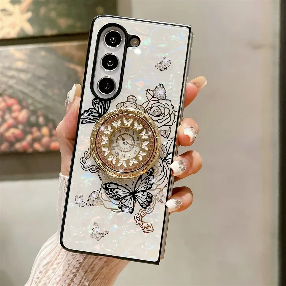 Luxus-Design Schmetterling Glitzer Metallring Hülle für Samsung Galaxy Z Fold 6 5 Z Fold 4 5G Stoßfeste Klapphülle Hochglanz_voghion.com