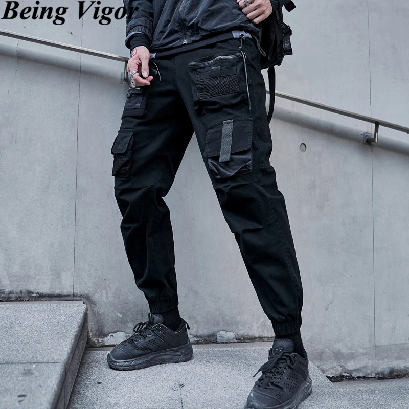 

Being Vigor Cotton Mens Cargo Pants Japan harajuku Ankle Length Street Hip Hop Track Jogger Multi Pocket Sport Casual Long Pants