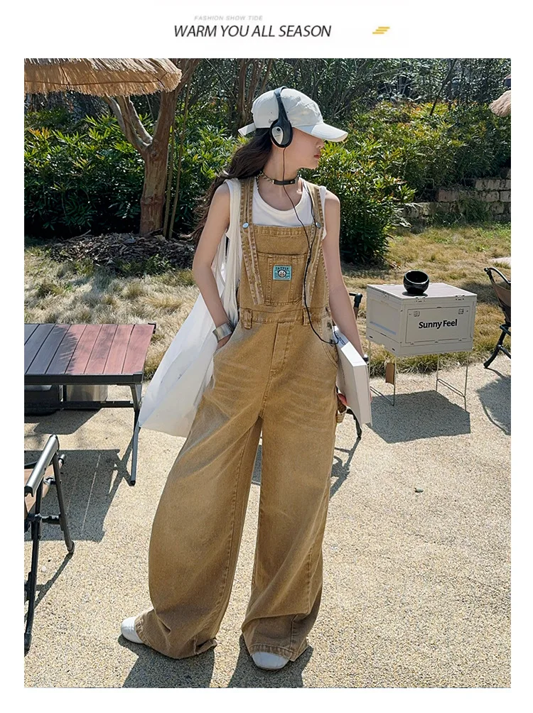 summer teen girls water washed punk wide leg jumpsuit junior kids loose slimming casual Cowboy overalls 4-14 child ropa trousers