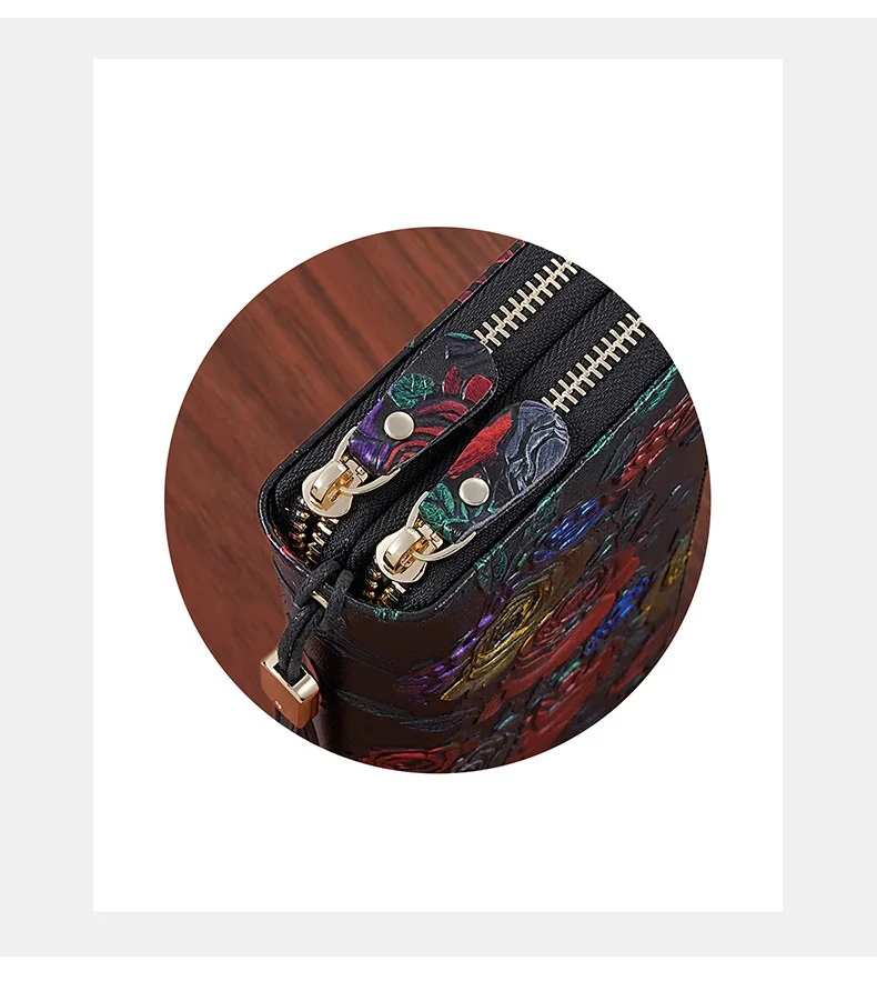 Große Geldbörse aus echtem Leder, RFID-Kartenhalter, Damen-Geldbörse, lange Clutch-Handtasche aus floralem Rindsleder – Detail 11