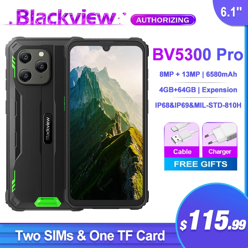 

Blackview BV5300 Pro Rugged Mobile Phone 6580mAh Charge 3 Card Slots 4GB 64GB Support Expension Reverse Charging Cellphone